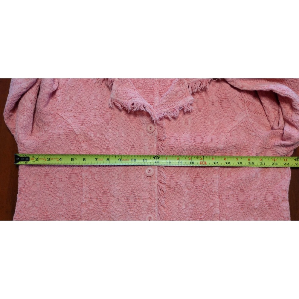 BOHO Focus 100% Cotton Fringe Trim Lagenlook Jacket XL Casual Chic Cottagecore - Picture 6 of 7